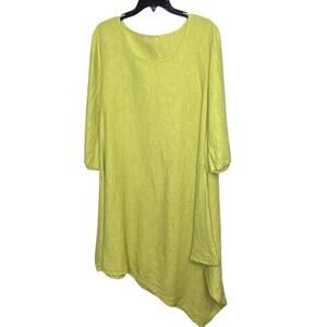 Bryn Walker Green Lagen Look Cottage Core Coastal 100% Linen Dress Size Large